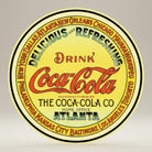 Coca-Cola Keg Label round metal sign with red and yellow vintage label artwork