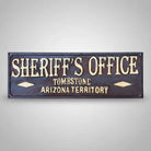 Jones Peak cast iron Sheriff's Office Tombstone Arizona Territory plaque with raised gold lettering and antique patina.