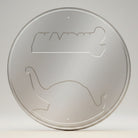 Jones Peak ROUND - Sinclair Opaline Metal Sign, silver embossed dinosaur and text.