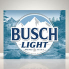 Jones Peak Busch Light logo metal sign with mountains and river graphic. Features blue and white text.