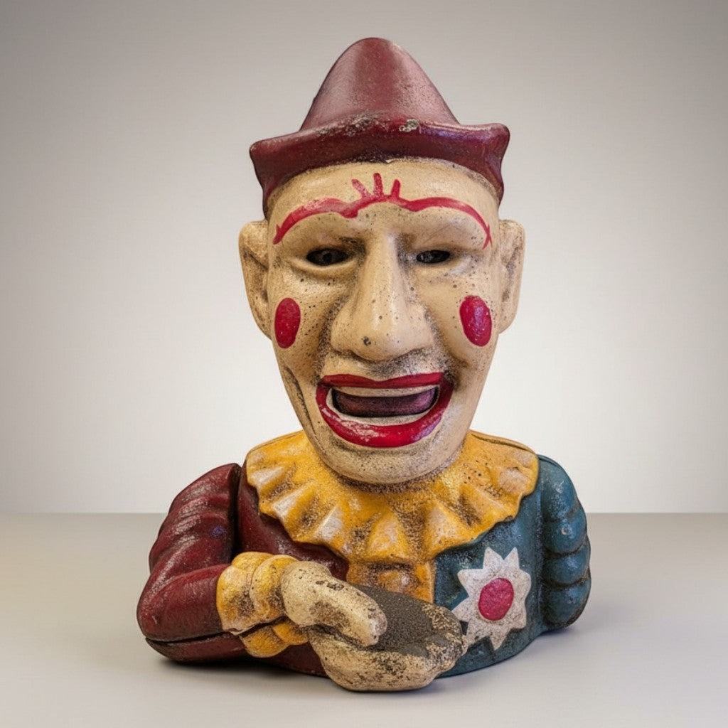 Clown Cast Iron Mechanical Coin Bank – Jones Peak