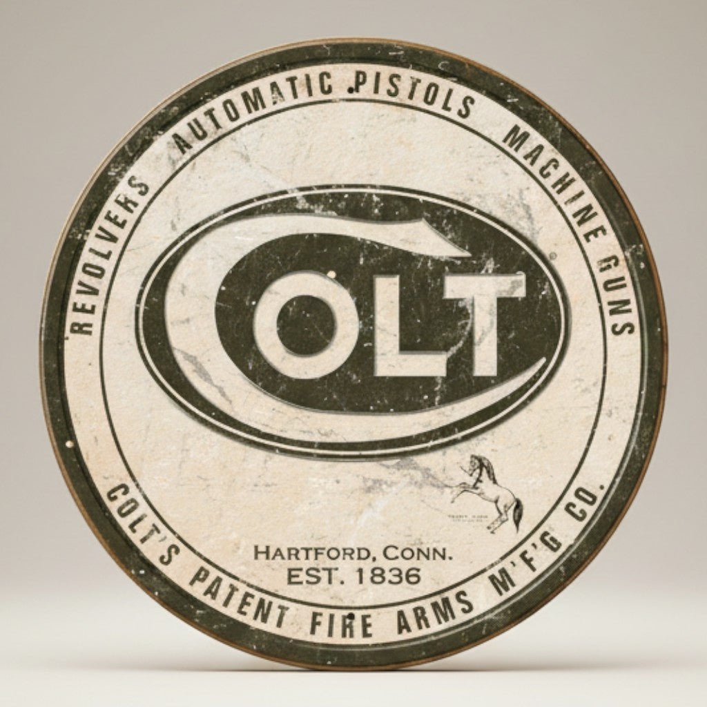Colt Round Logo Embossed Metal Wall Sign - Jones Peak