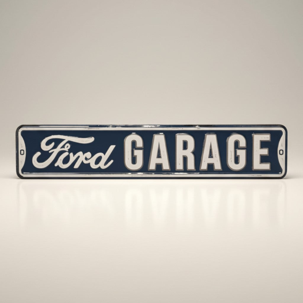 Jones Peak Ford Garage street sign metal magnet with embossed white lettering on a dark blue background.
