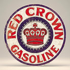 Jones Peak Red Crown Gasoline vintage metal sign with red crown and sunburst design.