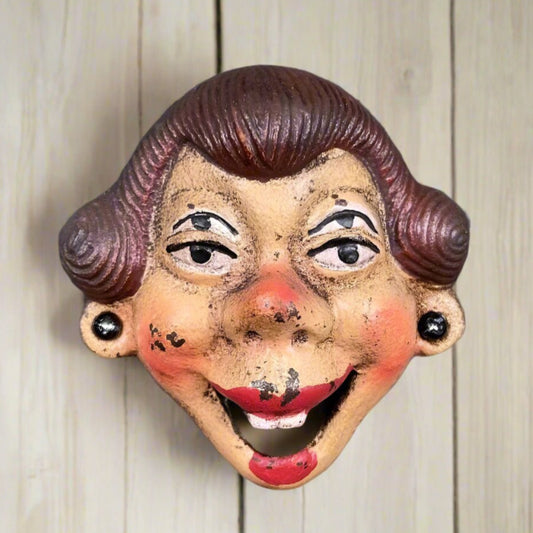 Lady Four - Eyed Wall Mounted Cast Iron Bottle Opener With Painted Antique Finish (3.75" x 3.5") - Jones Peak