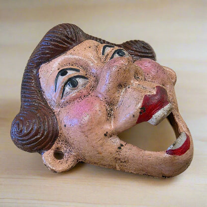 Lady Four - Eyed Wall Mounted Cast Iron Bottle Opener With Painted Antique Finish (3.75" x 3.5") - Jones Peak