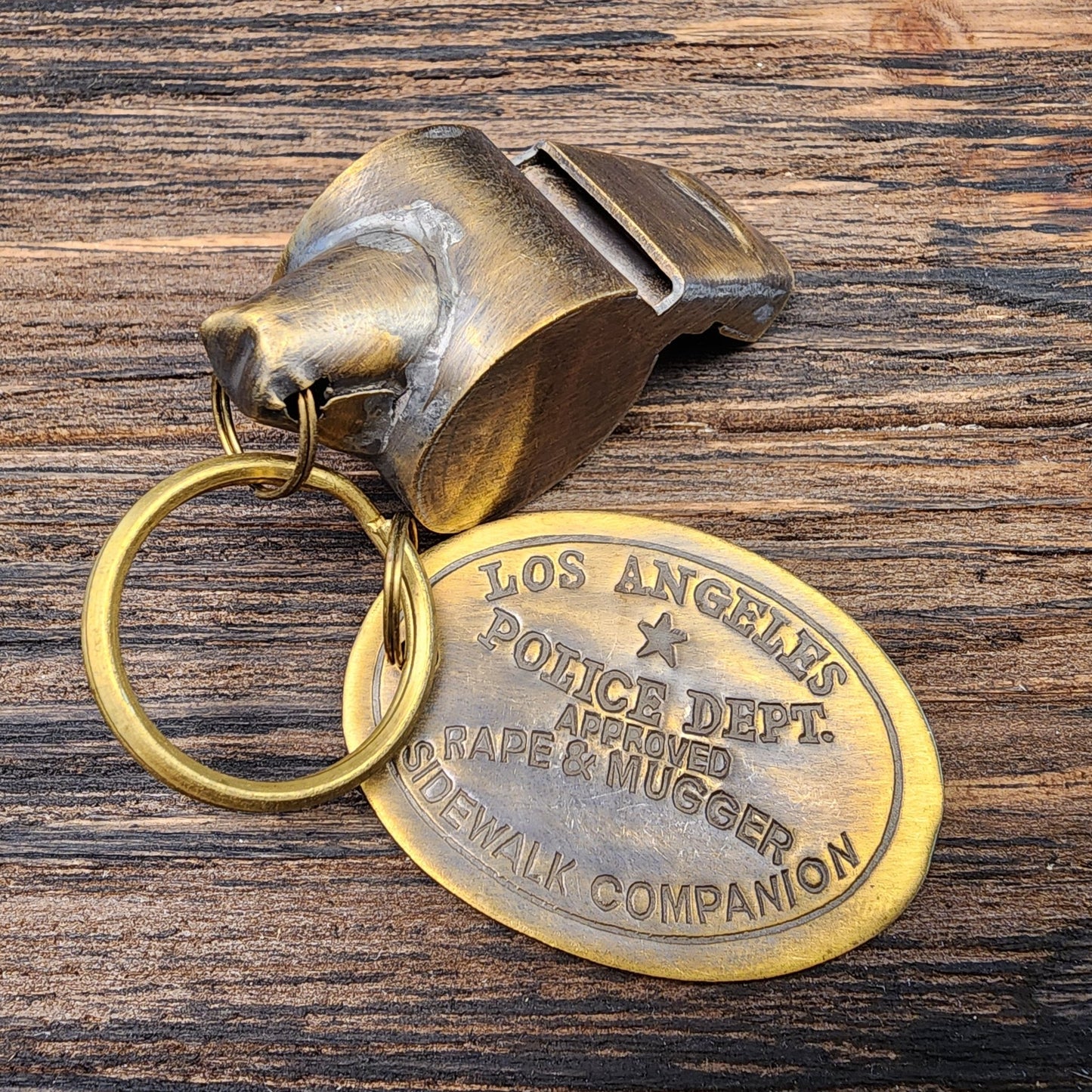 LAPD 1920's Solid Brass Police Rape Tag & Whistle (2" Long) - Jones Peak