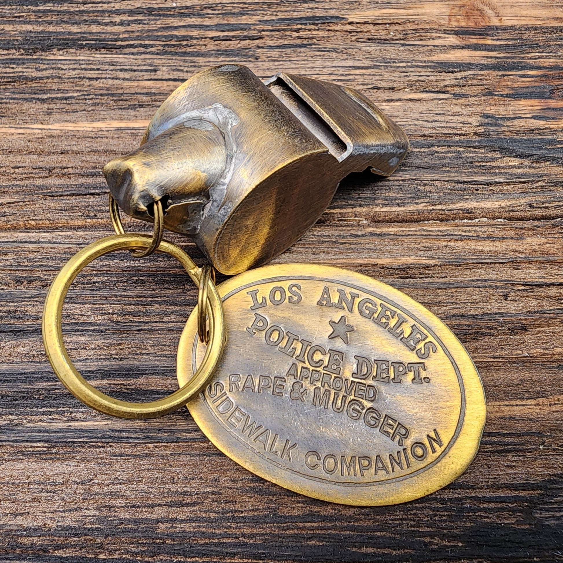 LAPD 1920's Solid Brass Police Rape Tag & Whistle (2" Long) - Jones Peak