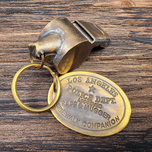 LAPD 1920's Solid Brass Police Rape Tag & Whistle (2" Long) - Jones Peak