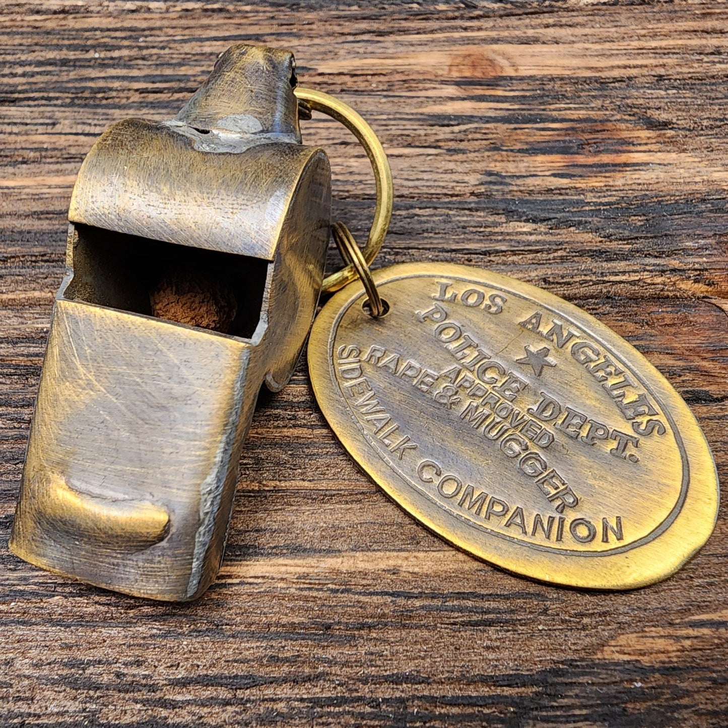 LAPD 1920's Solid Brass Police Rape Tag & Whistle (2" Long) - Jones Peak