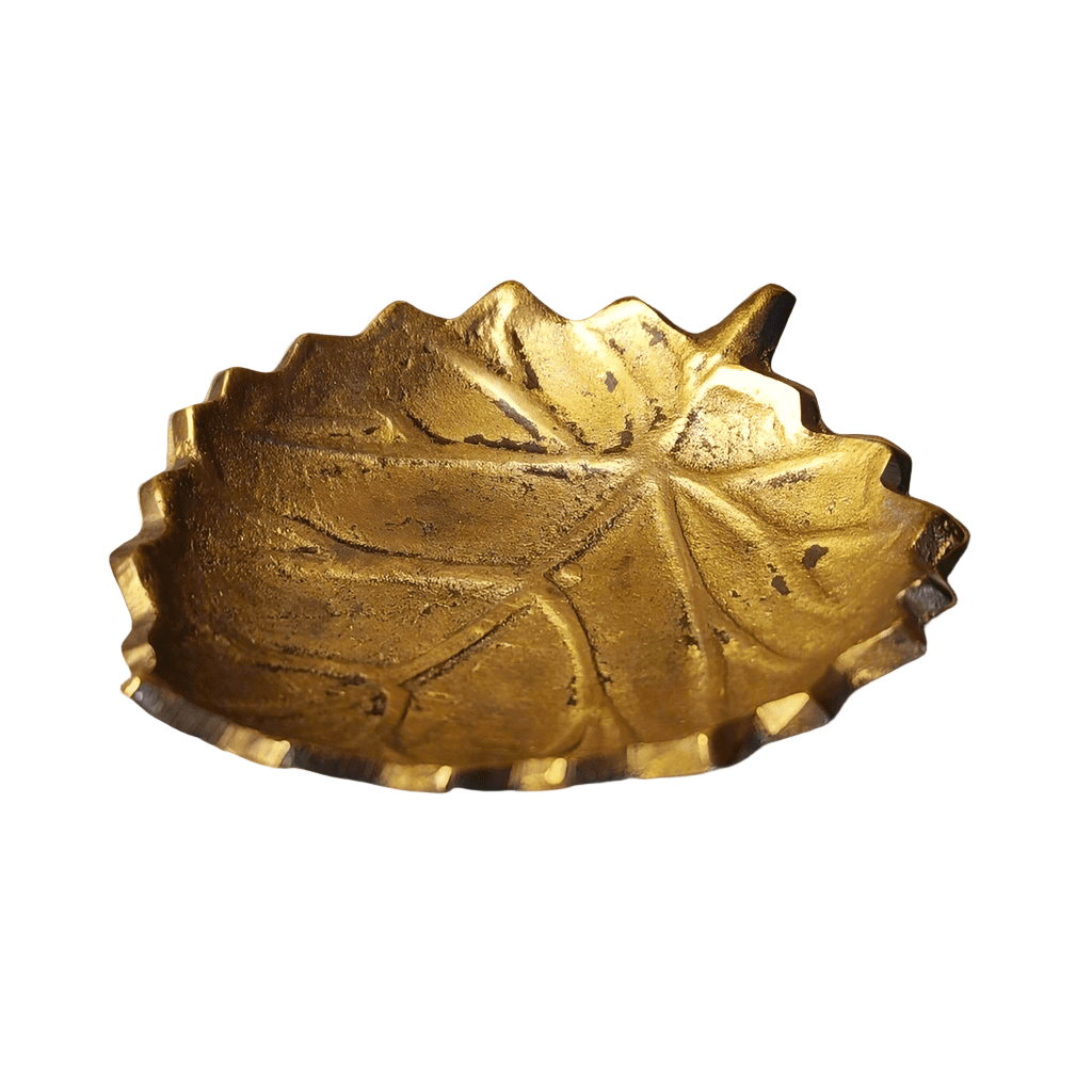 Leaf Ashtray Solid Brass Mid-Century Ring Tray And Trinket Dish With Antique Finish (3" x 2.25")