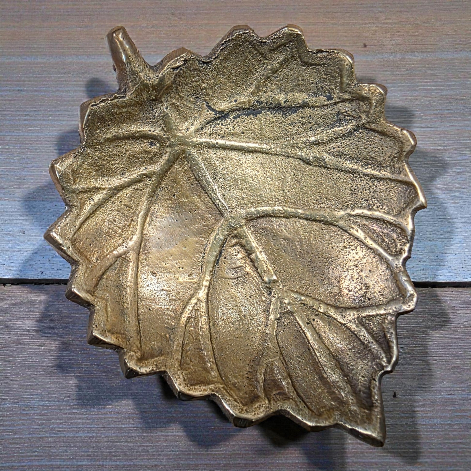 Leaf Solid Brass Mid - Century Ring Tray And Trinket Dish With Antique Finish (3" x 2.25") - Jones Peak