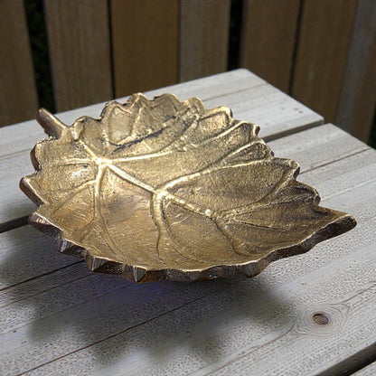 Leaf Solid Brass Mid - Century Ring Tray And Trinket Dish With Antique Finish (3" x 2.25") - Jones Peak