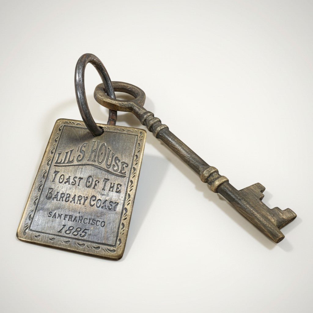 Lil's House San Francisco Brothel Room Brass Tag & Key - Jones Peak