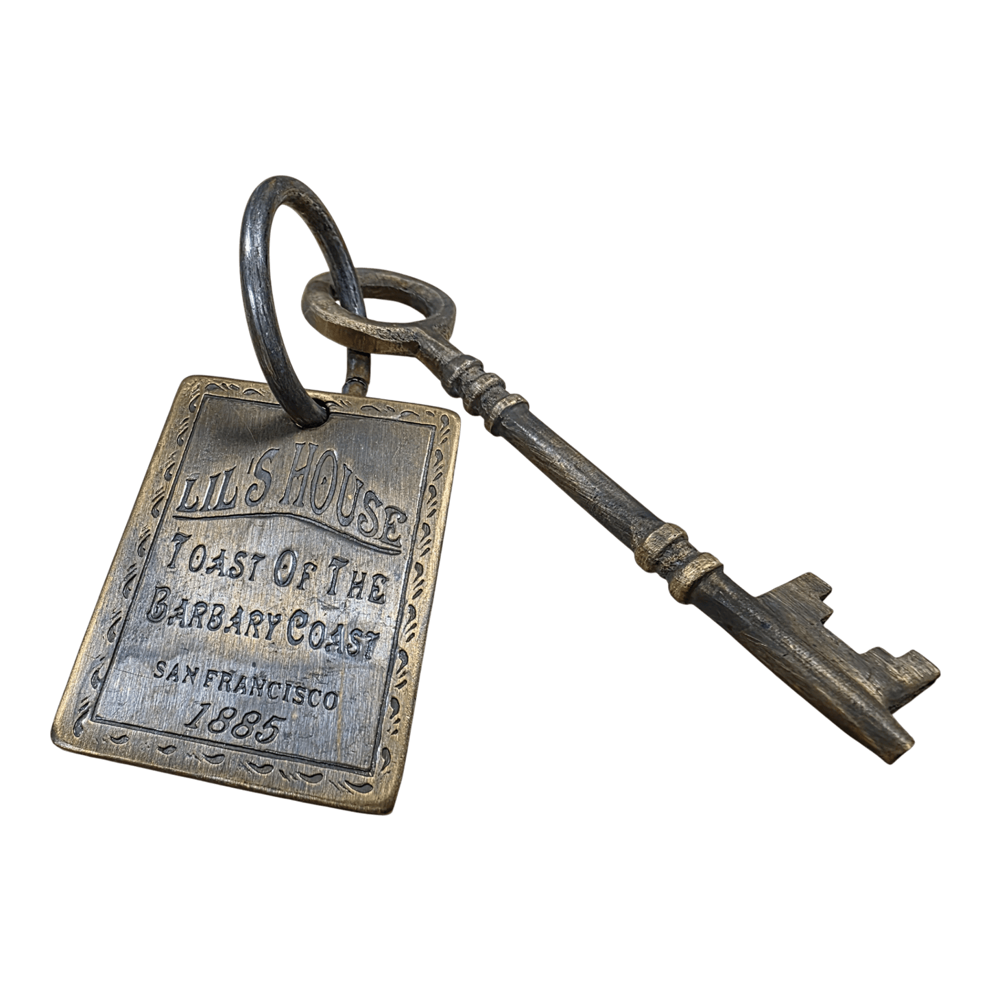Lil's House San Francisco Brothel Room Brass Tag & Key With Antique Finish (6.5" Long) - Jones Peak