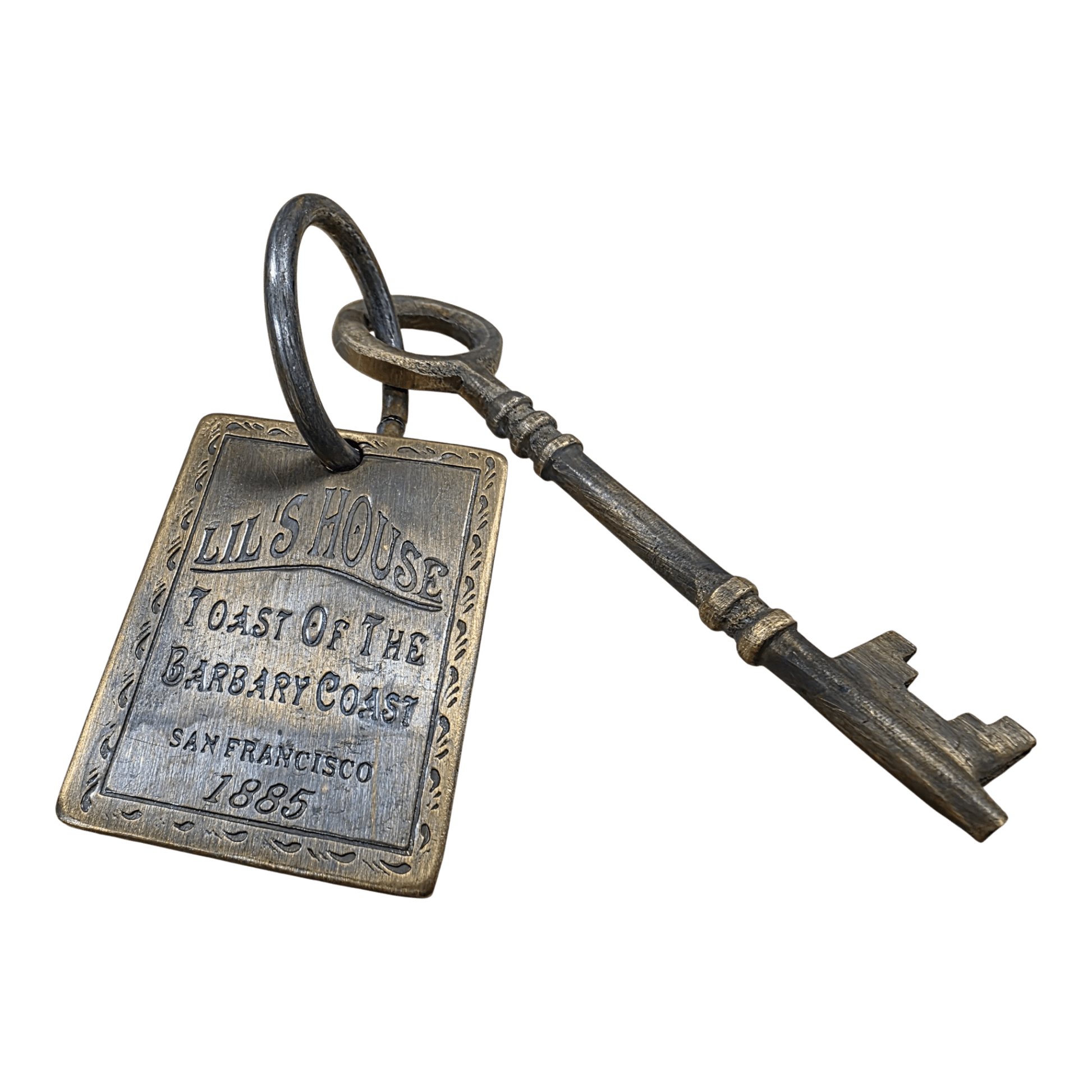 Lil's House San Francisco Brothel Room Brass Tag & Key With Antique Finish (6.5" Long) - Jones Peak