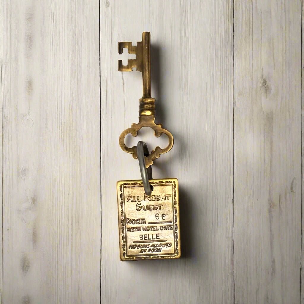 Lil's House San Francisco Brothel Room Brass Tag & Key With Antique Finish (6.5" Long) - Jones Peak