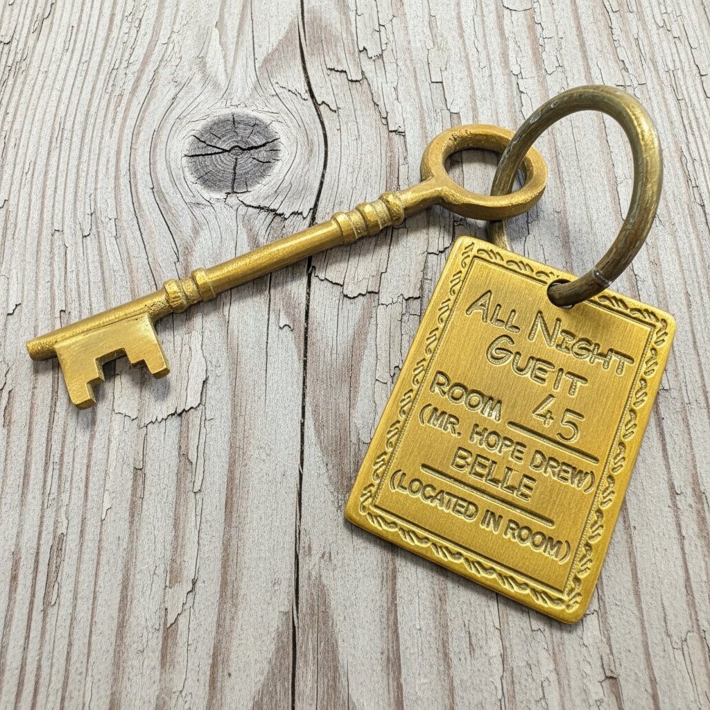 Lil's House San Francisco Brothel Room Brass Tag & Key With Antique Finish (6.5" Long) - Jones Peak