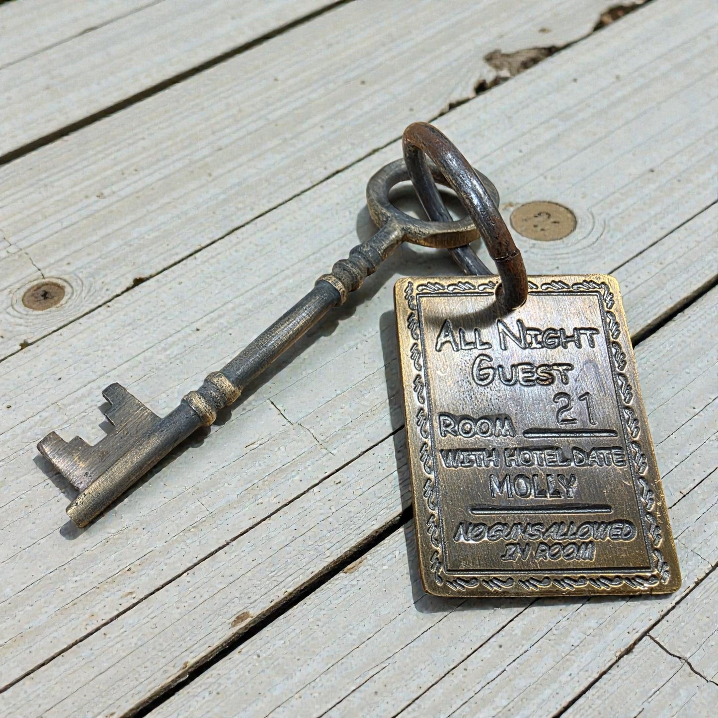 Lil's House San Francisco Brothel Room Brass Tag & Key With Antique Finish (6.5" Long) - Jones Peak