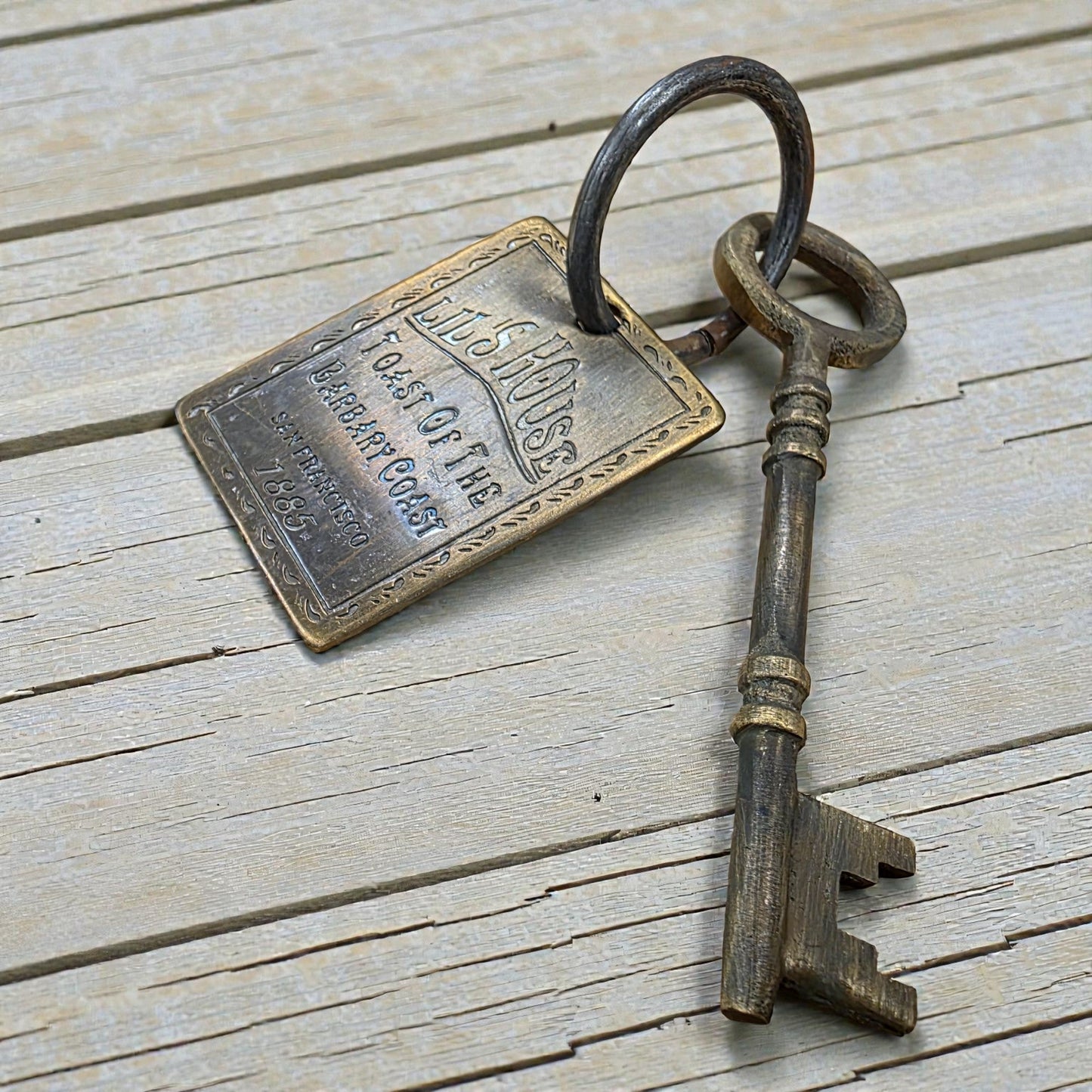 Lil's House San Francisco Brothel Room Brass Tag & Key With Antique Finish (6.5" Long) - Jones Peak