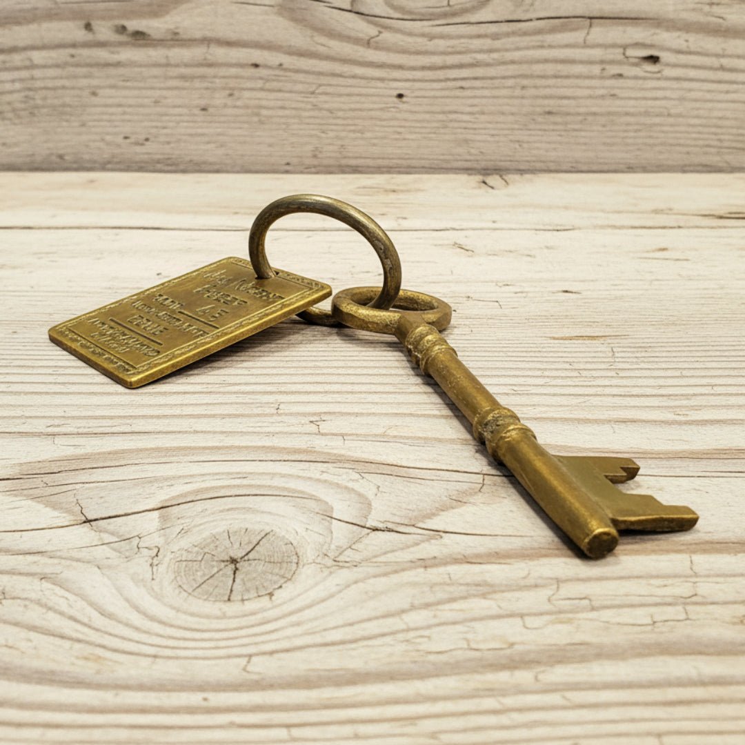 Lil's House San Francisco Brothel Room Brass Tag & Key With Antique Finish (6.5" Long) - Jones Peak