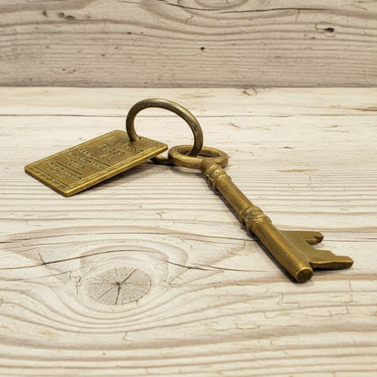 Lil's House San Francisco Brothel Room Brass Tag & Key With Antique Finish (6.5" Long) - Jones Peak