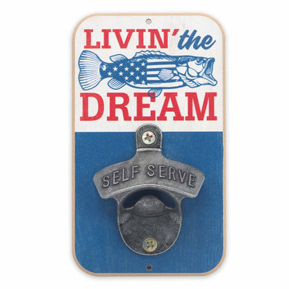 Livin' the Dream Patriotic Bass Wall Bottle Opener (3.5" x 6") - Jones Peak