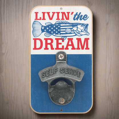 Livin' the Dream Patriotic Bass Wall Bottle Opener (3.5" x 6") - Jones Peak