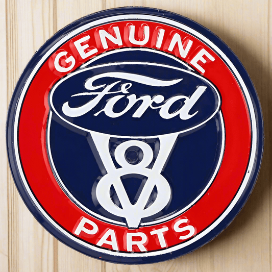 Ford Genuine Parts V8 Round Embossed Metal Magnet (2.25" Round) - Jones Peak