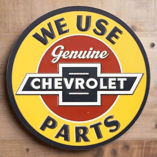 We Use Genuine Chevrolet Parts Round Embossed Metal Magnet (2.5" Round) - Jones Peak