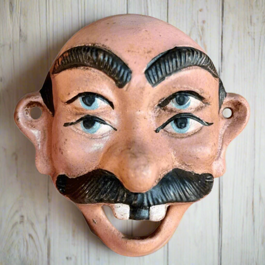 Man Four-Eyed Wall Mounted Cast Iron Bottle Opener With Painted Antique Finish (3.5" x 3.5")