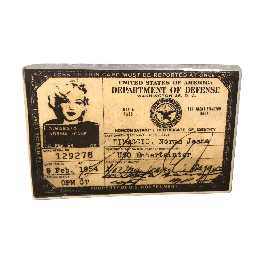 Marilyn Monroe 1954 USA USO ID Card (4.5" x 3")