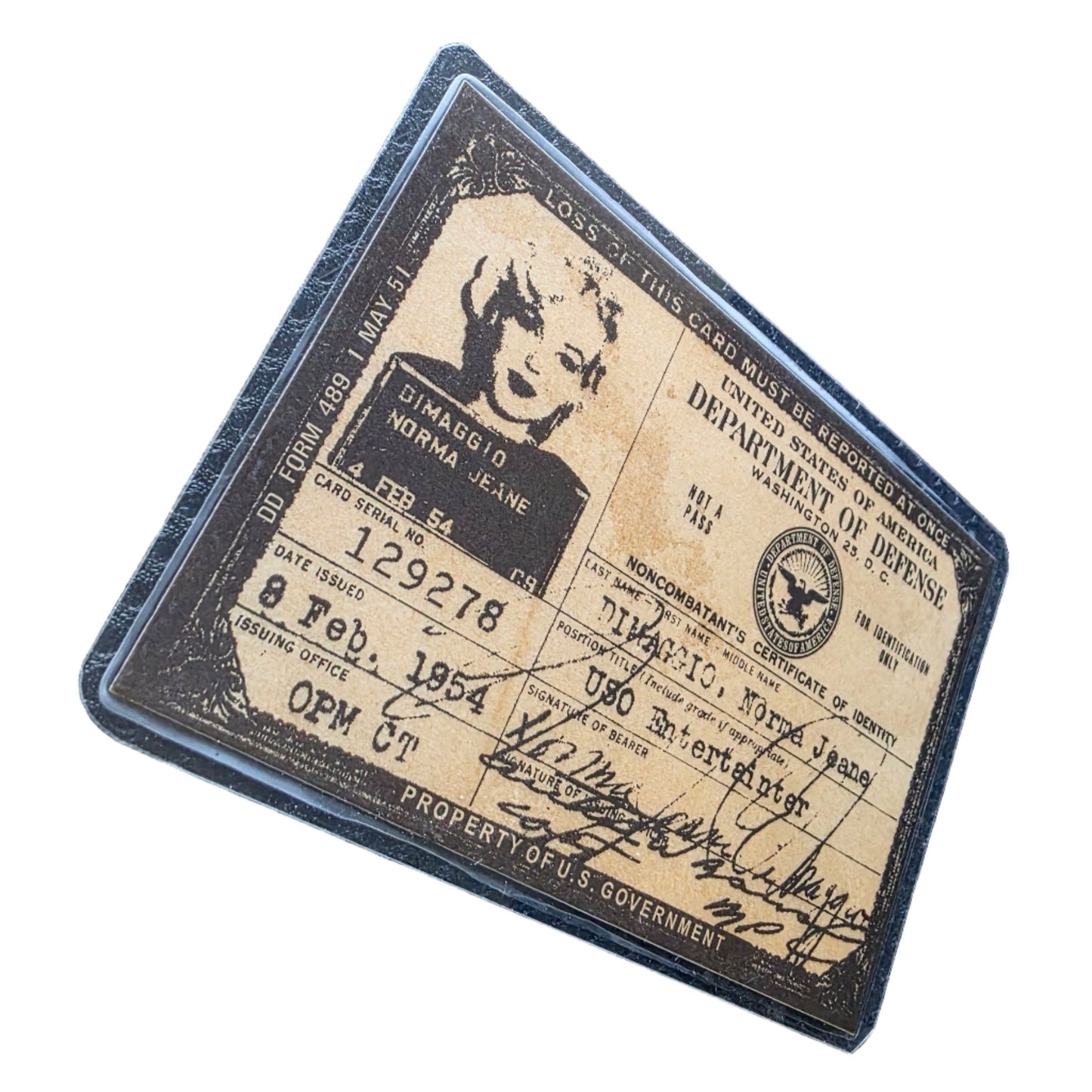 Marilyn Monroe 1954 USA USO ID Card (4.5" x 3") - Jones Peak