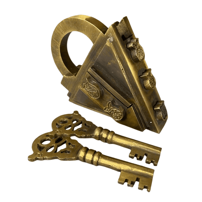 Medieval Dungeon Lock Solid Brass Triangle Padlock With Antique Finish (4.25" x 3.25") - Jones Peak
