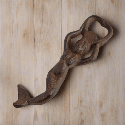 Mermaid Cast Iron Bottle Opener With Antique Finish (7" Long) - Jones Peak