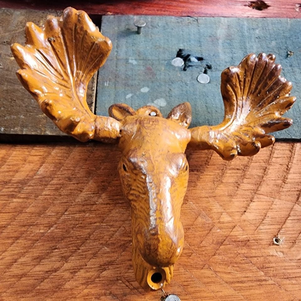 Moose Cast Iron Wall Mounted Bottle Opener With Painted Antique Finish (5" x 2.75") - Jones Peak