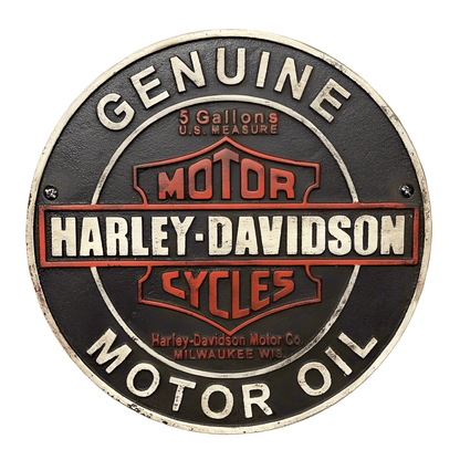 Motorcycle Genuine Motor Oil Cast Iron Plaque With Raised Lettering (9.5" Round) - Jones Peak