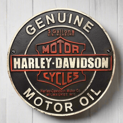 Motorcycle Genuine Motor Oil Cast Iron Plaque With Raised Lettering (9.5" Round) - Jones Peak