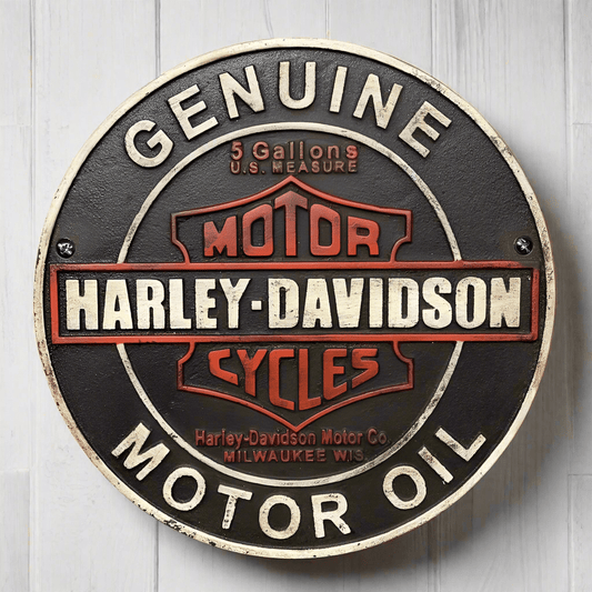 Motorcycle Genuine Motor Oil Cast Iron Plaque With Raised Lettering (9.5" Round) - Jones Peak
