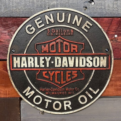 Motorcycle Genuine Motor Oil Cast Iron Plaque With Raised Lettering (9.5" Round) - Jones Peak