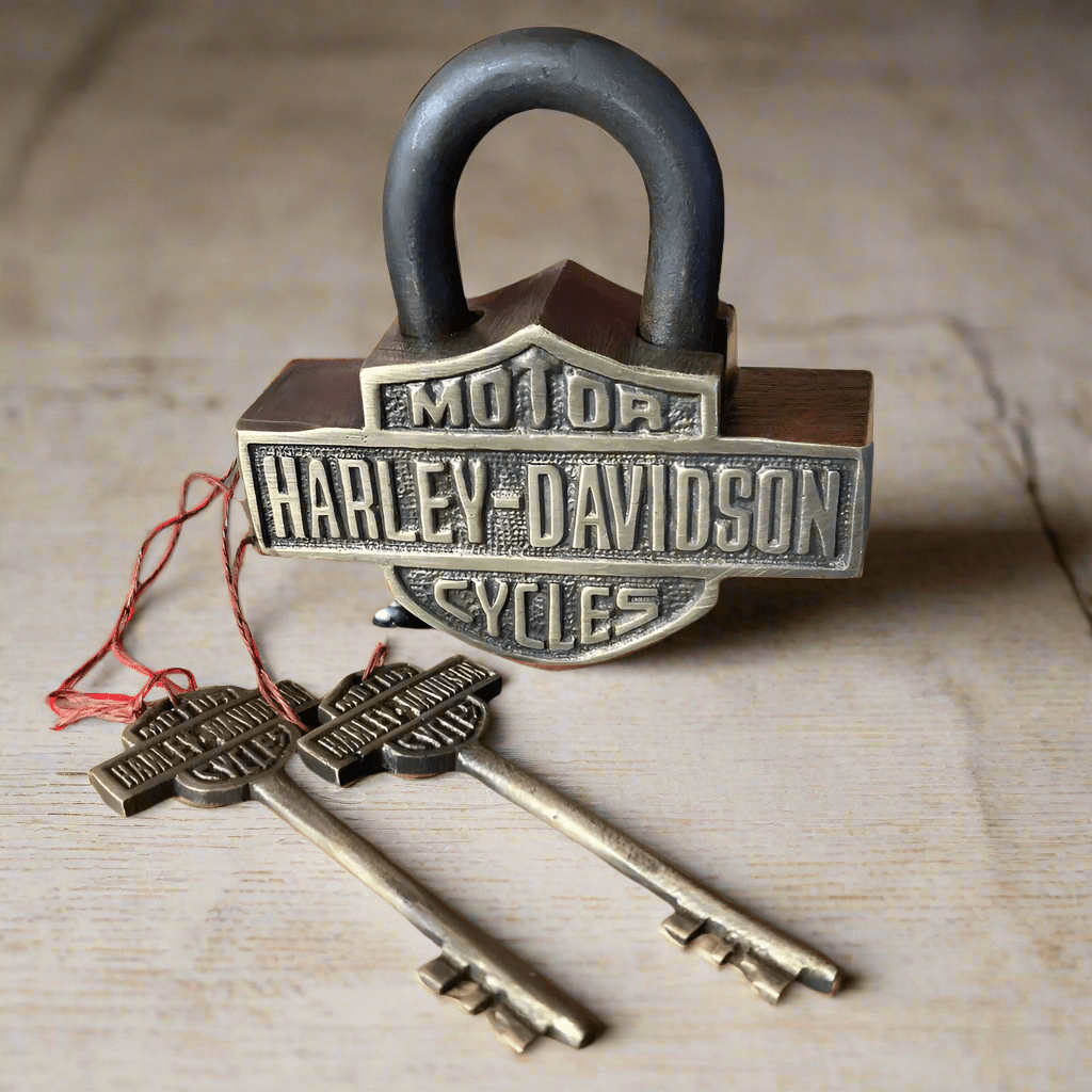 Motorcycle Solid Brass Working Lock With Keys & Antique Finish (3.75" x 3.75") - Jones Peak