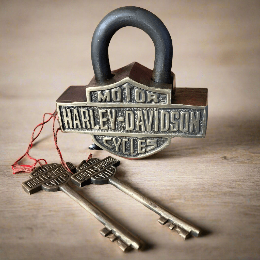 Motorcycle Solid Brass Working Lock With Keys & Antique Finish (3.75" x 3.75") - Jones Peak