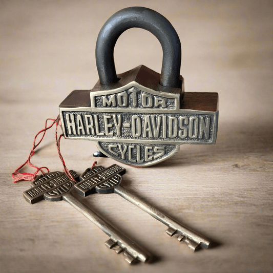 Motorcycle Solid Brass Working Lock With Keys & Antique Finish (3.75" x 3.75") - Jones Peak