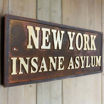 New York Insane Asylum Cast Iron Plaque With Antique Finish (7.75" x 3.5") - Jones Peak