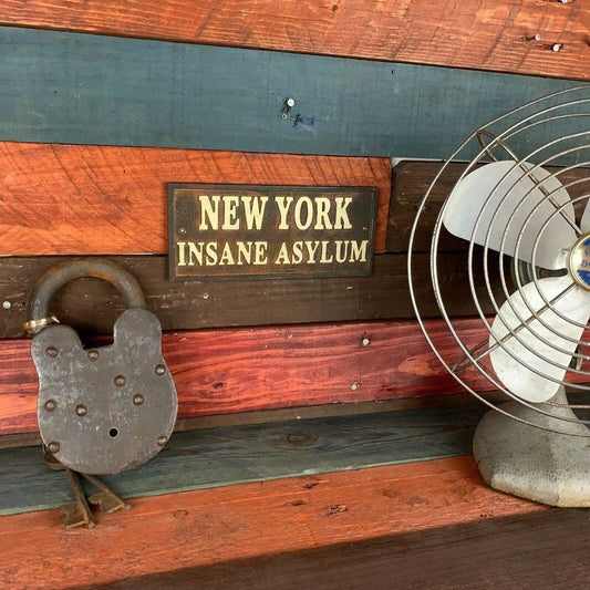 New York Insane Asylum Cast Iron Plaque With Antique Finish (7.75" x 3.5") - Jones Peak