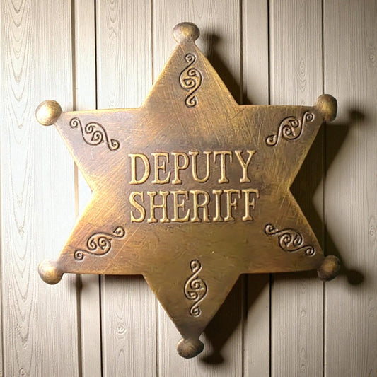 Deputy Sheriff Old West Solid Brass Star Badge With Antique Finish & Soldered Pin (3" x 2.25") - Jones Peak