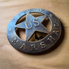 Deputy US Marshal Solid Brass Round Badge With Antique Finish & Soldered Pin (3" x 2.25") - Jones Peak