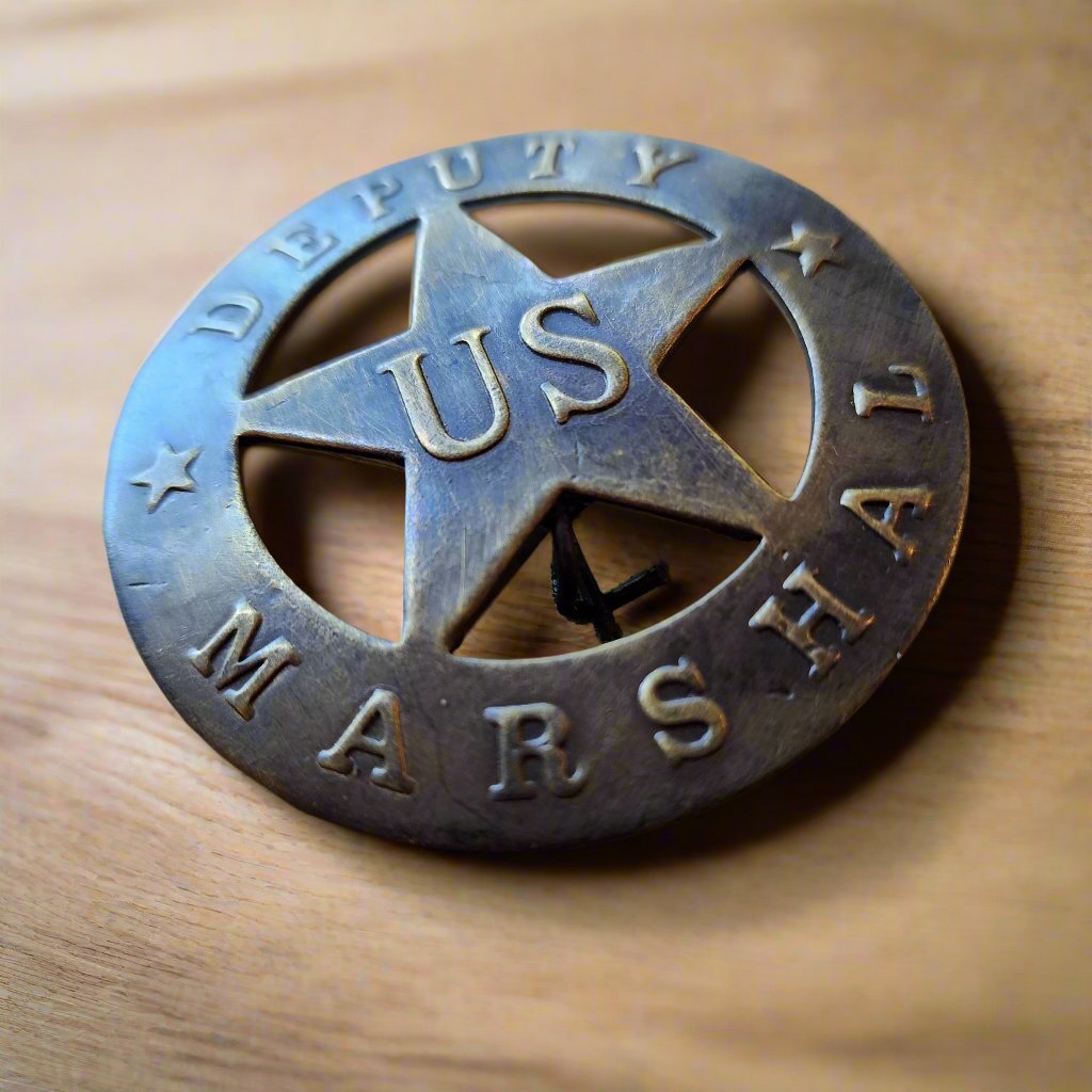 Deputy US Marshal Solid Brass Round Badge With Antique Finish & Soldered Pin (3" x 2.25") - Jones Peak