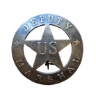 Deputy US Marshal Solid Brass Round Badge With Antique Finish & Soldered Pin (3" x 2.25") - Jones Peak