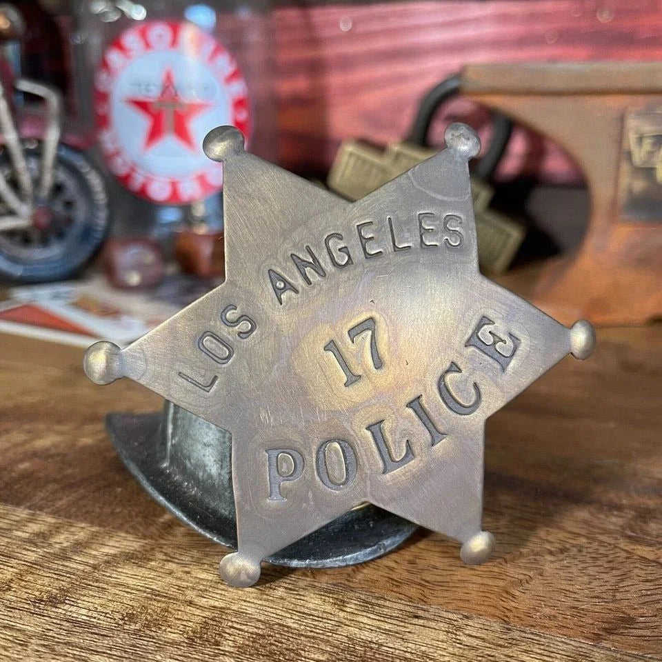 LAPD Police Star Solid Brass Badge With Antique Finish & Soldered Pin Back (3" x 2.25") - Jones Peak